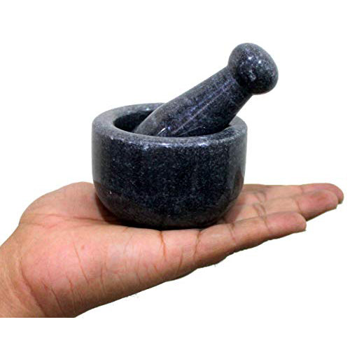 KLEO 3" Diameter Black Natural Stone Mortar Pestle Set Spice Small Size Black