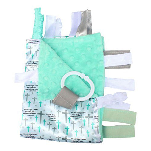 Baby Sensory, Security & Teething Closed Ribbon Tag Lovey Blanket with Minky Dot Fabric: 14”X18” (Prayer)