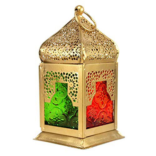 eSplanade 6" Moroccan Lantern Multi-Coloured Glass Hanging Lamp | Home Decor | Tealight Holder