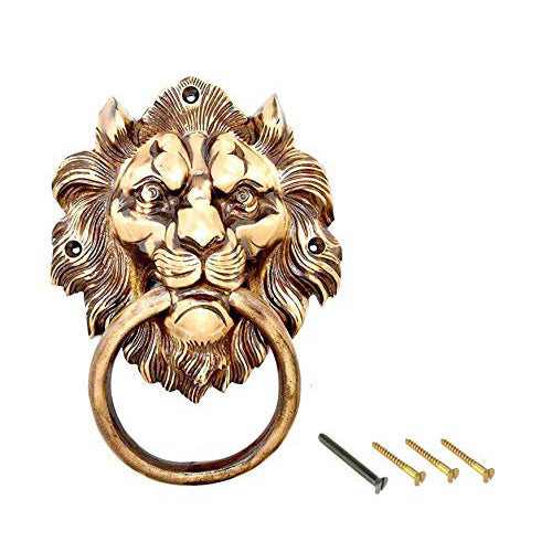 eSplanade - 7.5" Brass Lion Face Door Knocker | Home Decor | Door Decor