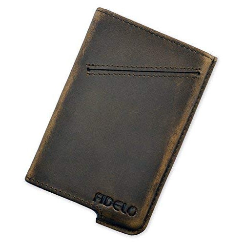Fidelo Rustic Leather Case for Slim Wallet Pop Up Card Holder Brown
