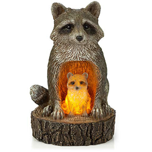 VP Home Mom and Baby Rustic Raccoons Solar Powered LED Garden Light