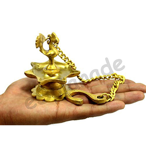 Esplanade Krishna Brass Diya Pair Hanging Oil Lamp for Home Decor Golden
