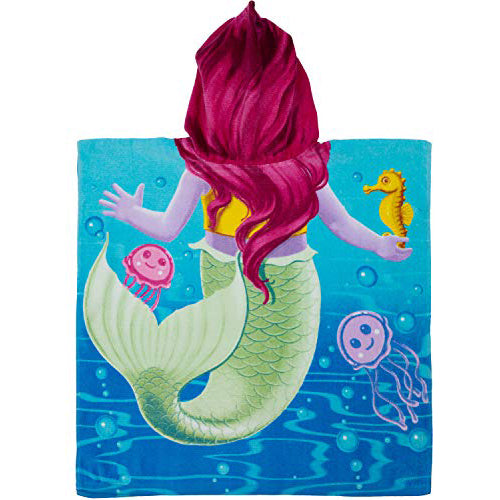 Dawhud Direct Poncho Beach Towels for Kids Towels with Hood Mermaid and Friends