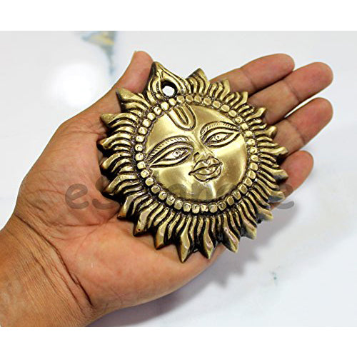 Esplanade 4 Inch Brass Smiling Sun God Surya Hanging Statue Sculpture Golden