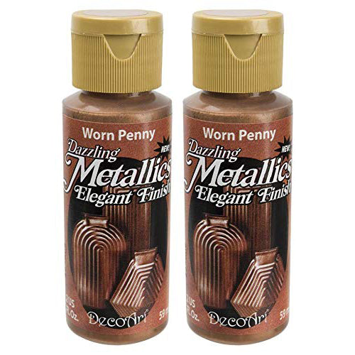 DecoArt 2-Pack Dazzling Metallics Acrylic Colors - Worn Penny, 2-Ounces Each