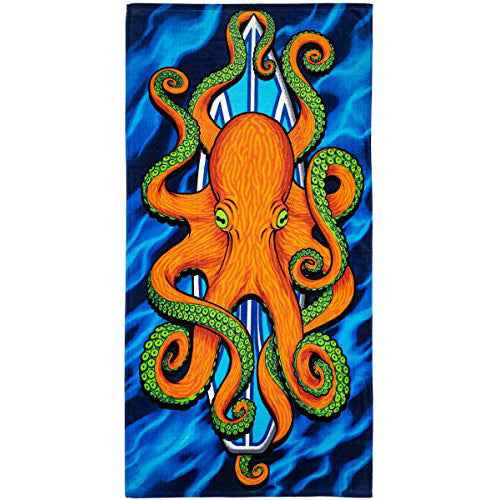 Dawhud Direct Surfboard Octopus Bath Towel Print 30x60 Pool Towel