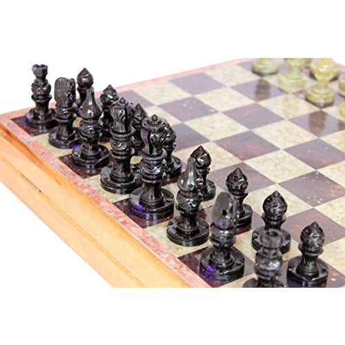 Stonkraft 10 X 10 Inches Chess Board With Wooden Stone Inlaid Pieces Game Set