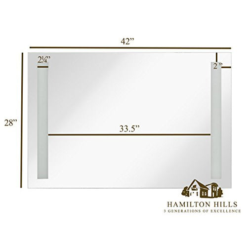 Hamilton Hills 42x28 Inch Contemporary Frameless Rectangular Mirror Silver