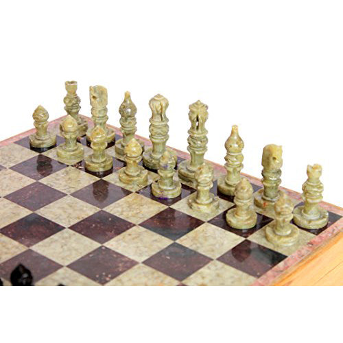 Stonkraft 10 X 10 Inch Chess Board With Wooden Base Inlaid Stone Pieces Game Set