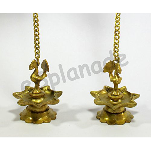 Esplanade Krishna Brass Diya Pair Hanging Oil Lamp for Home Decor Golden