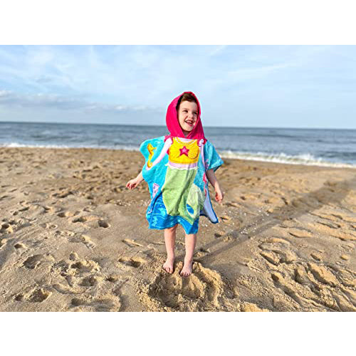 Dawhud Direct Poncho Beach Towels for Kids Towels with Hood Mermaid and Friends