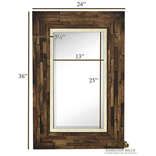 Hamilton Hills 24x36 Inch Brown Framed Rectangular Wall Mirror for Vanity