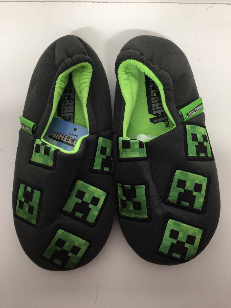 Minecraft Size 2 Grey Green Creeper Boy's Slippers Pair Of Shoes