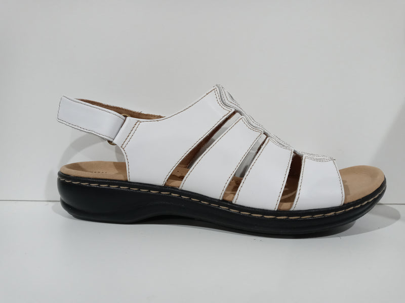 Clarks Wome's Leisa Ruby Flat Sandal White Leather Size 9.5 Pair Of Shoes