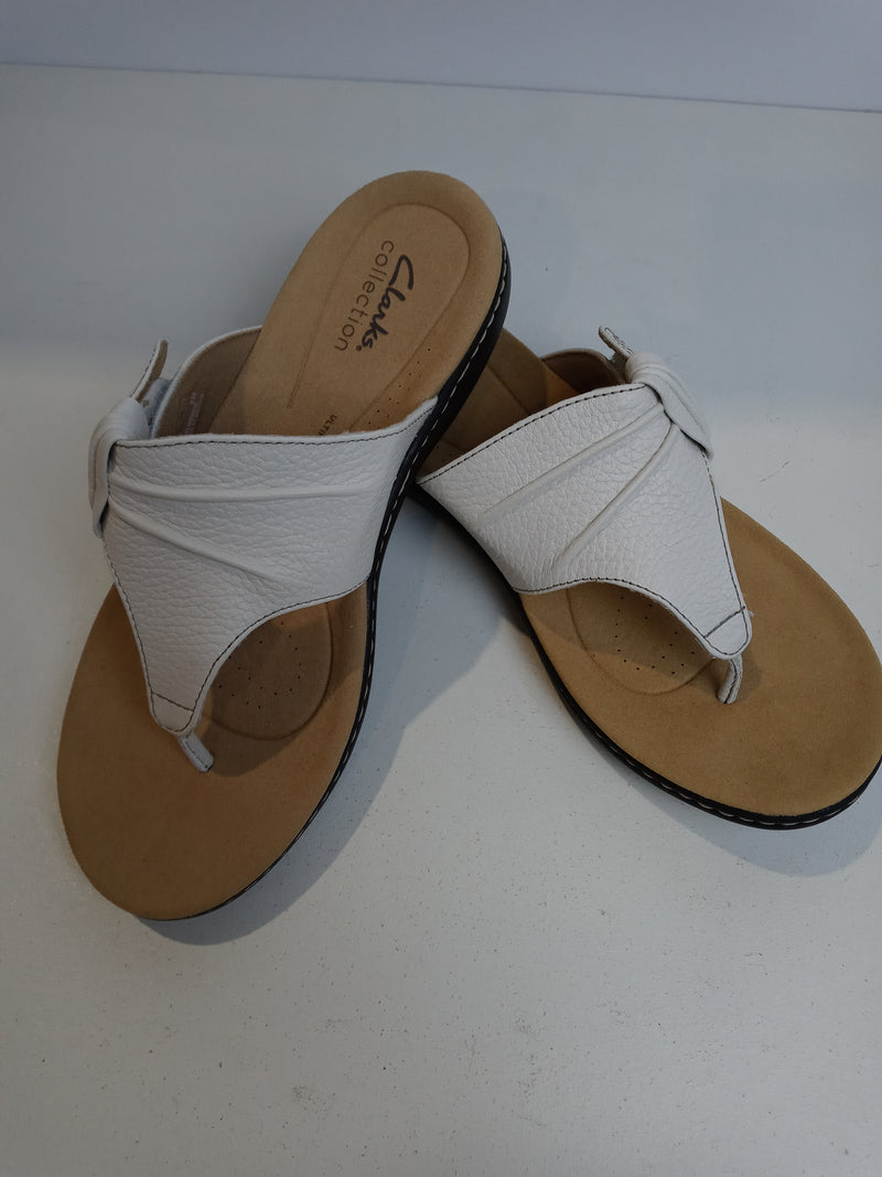 Clarks Laurieann Rae Flat Sandal White Leather Size 7 Narron Pair Of Shoes