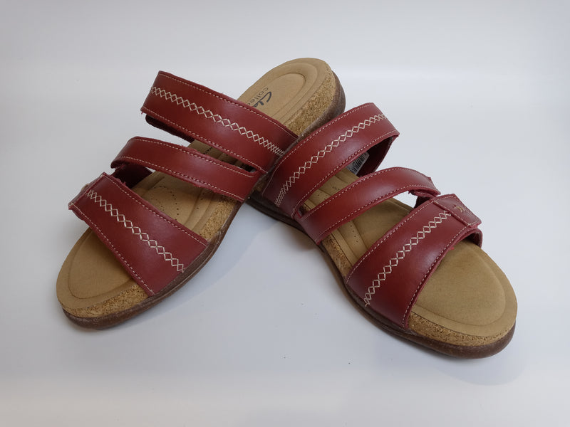 Clarks Women's Roseville Bay Flat Sandal Red Leather Size 9.5 Pair Of Shoes