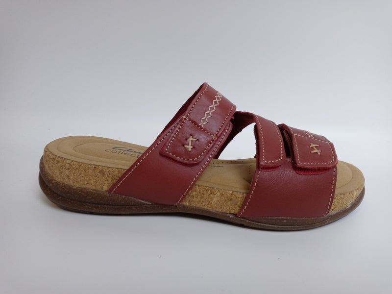 Clarks Women's Roseville Bay Flat Sandal Red Leather Size 9.5 Pair Of Shoes