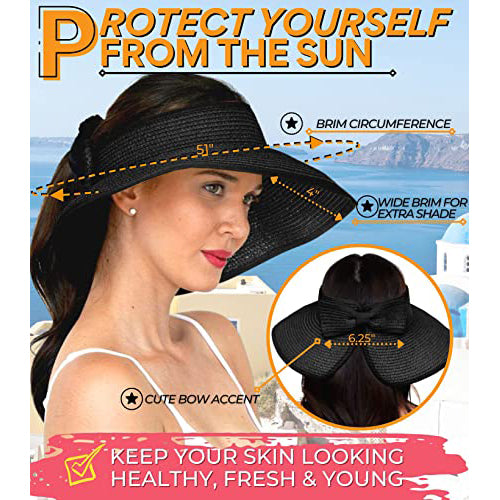 GearTOP Roll Up Sun Hat Wide Brim Foldable UV Protection Black