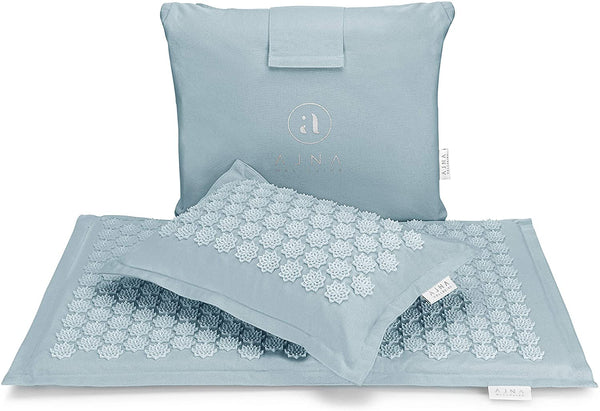 Acupressure Mat and Pillow Set and Tote Bag , Sky Blue Color.