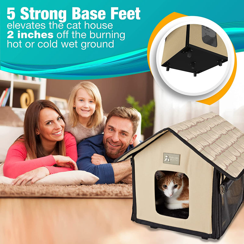 Heated Cat Houses for Indoor Cats, Elevated, Waterproof and Insulated -BEIGE