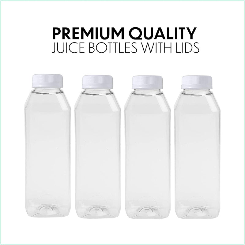 Cold Press Juicer 16 oz Plastic Juice Bottles, White Caps And Juicing Recipe Book