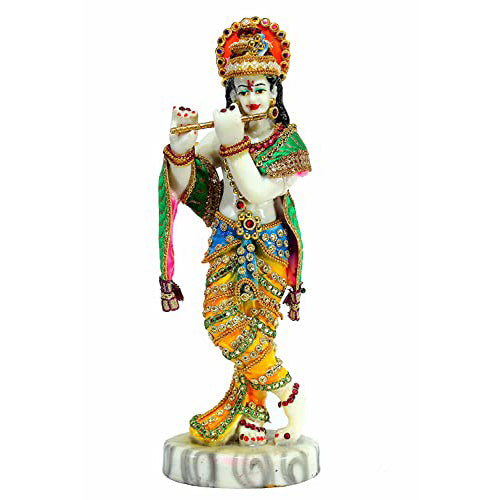 Esplanade Resin Krishna Statue Murti Idol Sculpture 11 Inch Multicolour