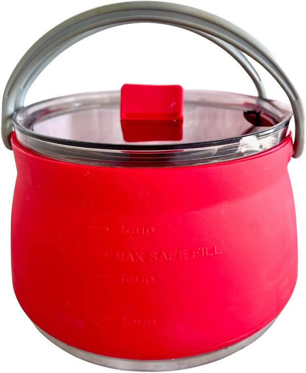 Collapsible Pot Camping Kettle 1.1 Liter - with Lid Red