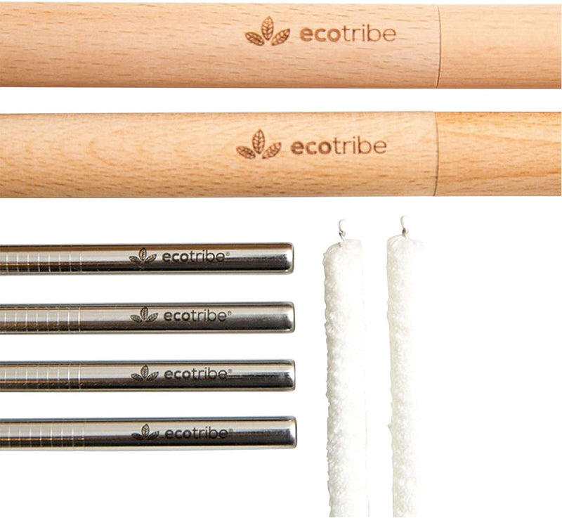 Ecotribe 4 Metal 8.5” Straws with 2 Wooden Portable Cases
