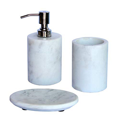 Kleo Bathroom Set of 3 Natural Stone Soap Lotion Dispenser White