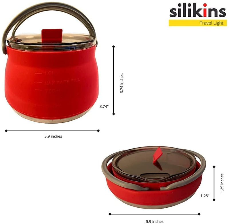 Collapsible Pot Camping Kettle 1.1 Liter - with Lid Red