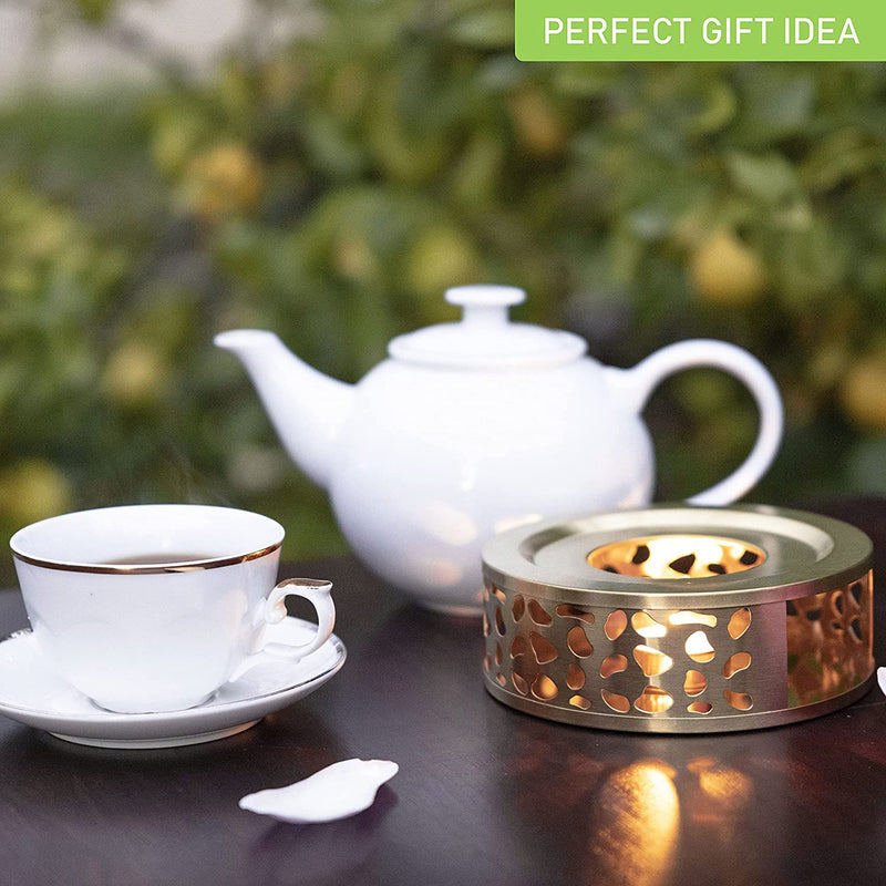 Teapot Warmer with Candle Holder - Beautiful Stainless Steel Gold