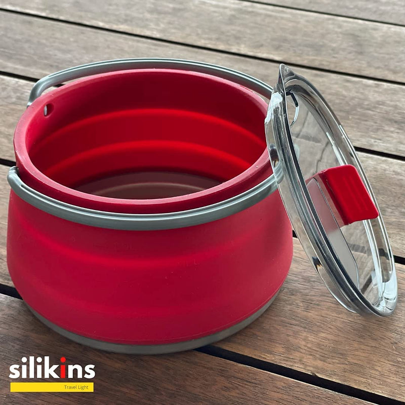 Collapsible Pot Camping Kettle 1.1 Liter - with Lid Red