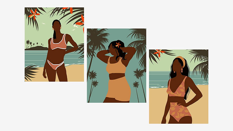 3 Piece African American Wall Art Black Women Wall Decor Beach Babes