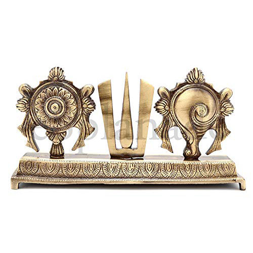 Esplanade Brass Shankh Chakra Namah Showpiece Vishnu 875 Inches Golden & Brown