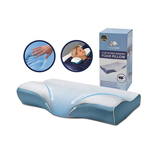 CushionCare Memory Foam Pillow Neck Shoulder Pain Relief Color White Blue