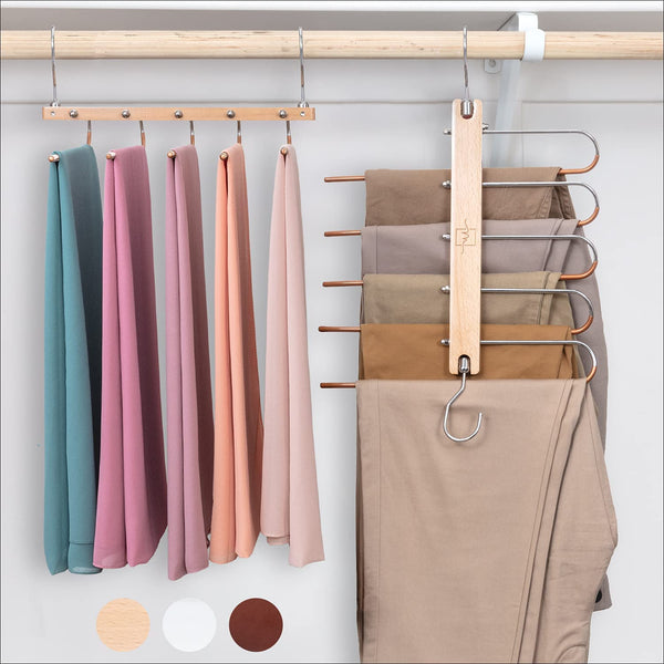 2 Pack MORALVE Pants Hangers Space Saving Wood Scarf Hangers for Closet Organizer