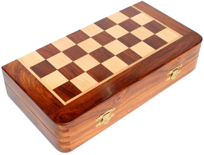 BKRAFT4U Handmade Wooden Acacia Wood Chess Board Storage Slots 14"