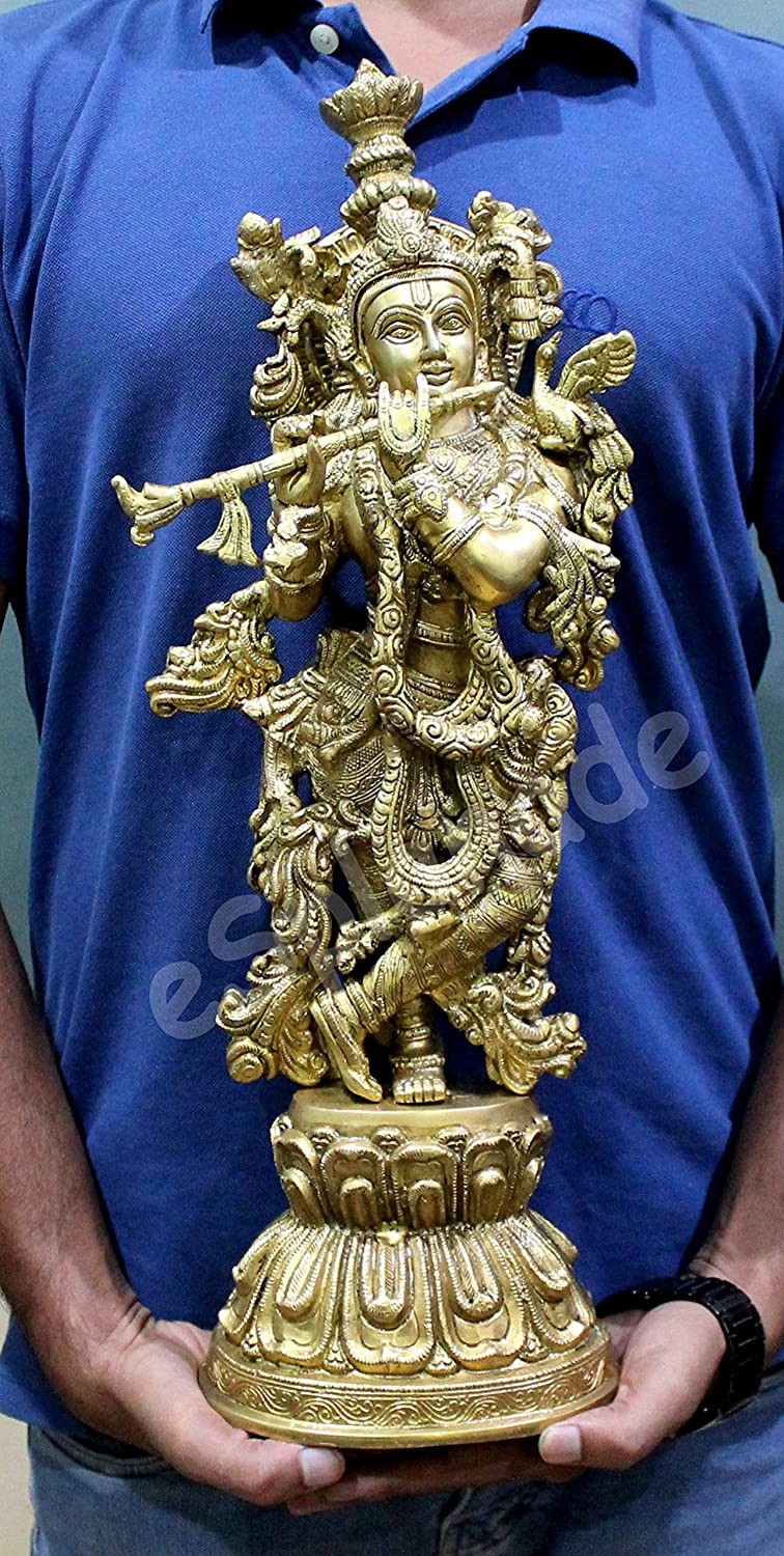 Esplanade Lord Krishna Kishan Murti Idol Statue Sculpture Brass 21 Inch