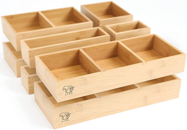 Bamboo Junk Drawer Organizer, Set of 10 Boxes Natural