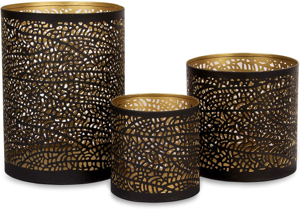 Lazy Gifts Black and Gold Metal Decorative Hurricane Votive Candle Holders
