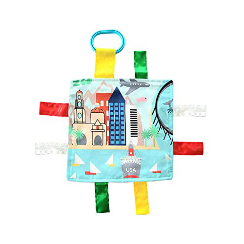 The Learning Lovey City Baby Crinkle & Teething Tag Square Tummy Time Stroller Toy 8x8 inch (San Diego)