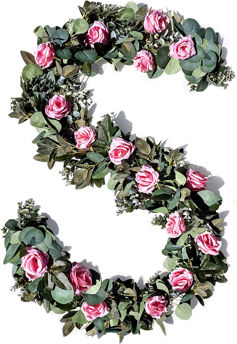 Eucalyptus Garland with Flowers 17 Light Pink Roses