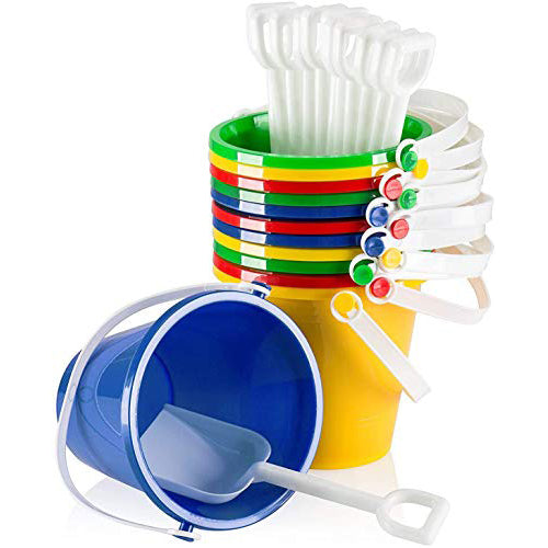 Top Race 5" Inch Beach Pails Sand Buckets and Sand Shovels Set for Kids Multicolor