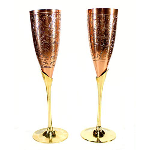 Stonkraft Engraved Brass Goblets Champagne Glasses Flutes Coupes Wine Glass Set