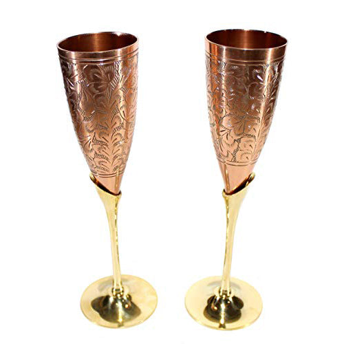 Stonkraft Engraved Brass Goblets Champagne Glasses Flutes Coupes Wine Glass Set