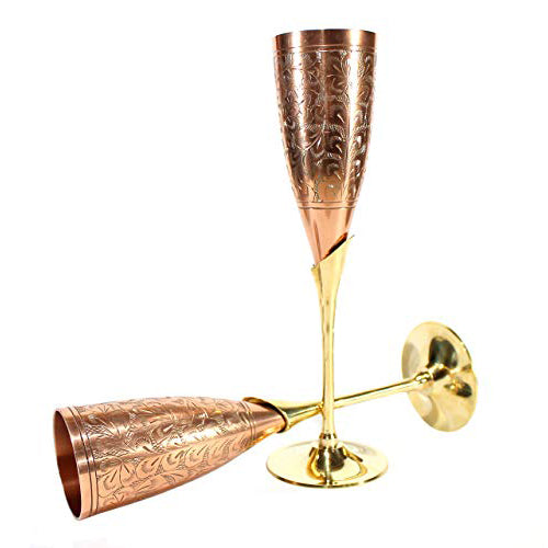 Stonkraft Engraved Brass Goblets Champagne Glasses Flutes Coupes Wine Glass Set