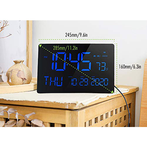 Kadams Large LED Digital Wall Clock 10 inches Dual Alarm Clock Blue